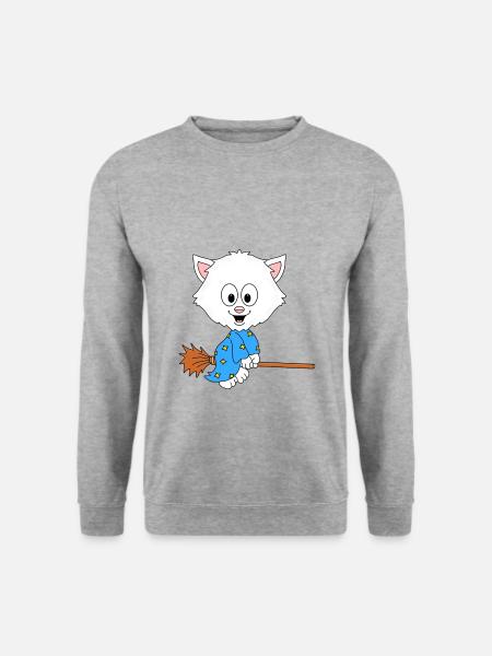 KATZE - HEXE - TIER - TIERISCH - KIND - BABY - Unisex Pullover - Weißgrau meliert