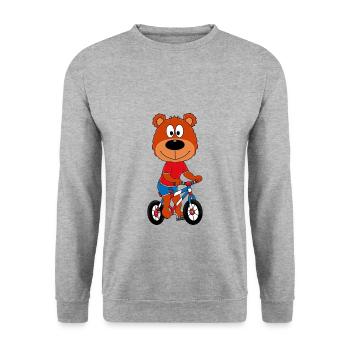 FAHRRAD - RAD - TEDDY - BÄR - TEDDYBÄR - Unisex Pullover - Weißgrau meliert - Vorne - Alina (178cm) & Michal (187cm)
