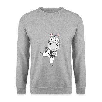 KARATE - NASHORN - SELBSTVERTEIDIGUNG - SPORT - Unisex Pullover - Weißgrau meliert - Vorne - Alina (178cm) & Michal (187cm)