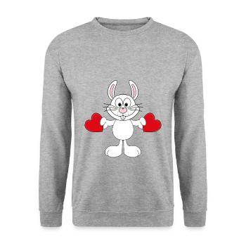HERZEN - LIEBE - LOVE - HASE - TIER - TIERISCH - Unisex Pullover - Weißgrau meliert - Vorne - Alina (178cm) & Michal (187cm)