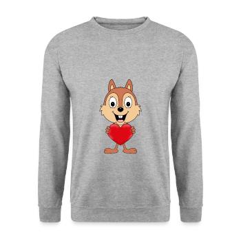 HERZ - LIEBE - EICHHÖRNCHEN - TIERISCH - VERLIEBT - Unisex Pullover - Weißgrau meliert - Vorne - Alina (178cm) & Michal (187cm)