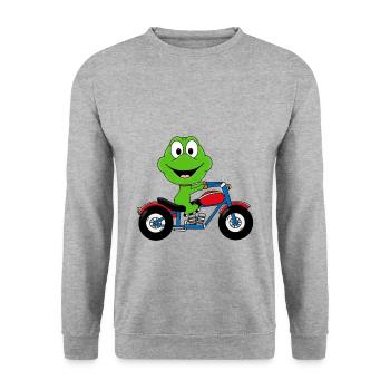MOTORRAD - FROSCH - BIKER - TIER - TIERISCH - Unisex Pullover - Weißgrau meliert - Vorne - Alina (178cm) & Michal (187cm)