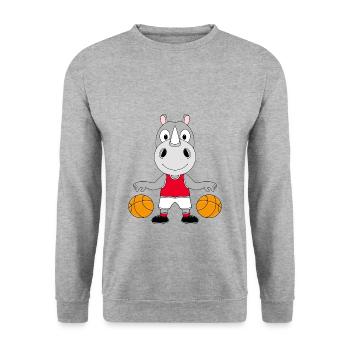 NASHORN - BASKETBALL - SPORT - TIER - TIERISCH - Unisex Pullover - Weißgrau meliert - Vorne - Alina (178cm) & Michal (187cm)