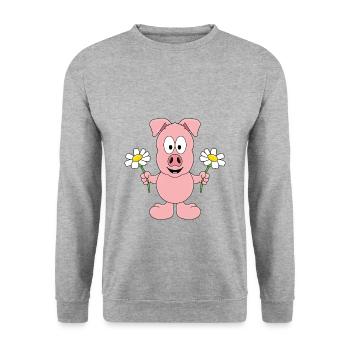 BLUMEN - SCHWEIN - TIER - TIERISCH - LIEBE - LOVE - Unisex Pullover - Weißgrau meliert - Vorne - Alina (178cm) & Michal (187cm)