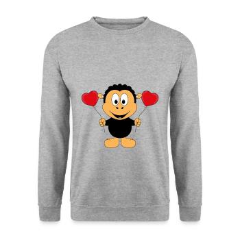 LIEBE - SCHWARZES SCHAF - LUFTBALLONS - HERZEN - Unisex Pullover - Weißgrau meliert - Vorne - Alina (178cm) & Michal (187cm)