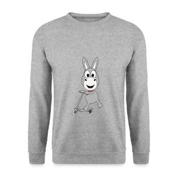 ROLLER - ESEL - TIER - TIERISCH - KIND - BABY - Unisex Pullover - Weißgrau meliert - Vorne - Alina (178cm) & Michal (187cm)