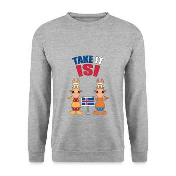 PFERDE - ISLANDPFERDE - ISLÄNDER - TAKE IT ISI - Unisex Pullover - Weißgrau meliert - Vorne - Alina (178cm) & Michal (187cm)
