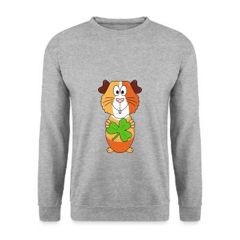 KLEEBLATT - MEERSCHWEINCHEN - TIER - TIERISCH - Unisex Pullover - Weißgrau meliert - Vorne - Alina (178cm) & Michal (187cm)