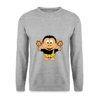 SCHWARZES SCHAF - FEUER - TIER - TIERISCH - Unisex Pullover - Weißgrau meliert - Vorne - Alina (178cm) & Michal (187cm)