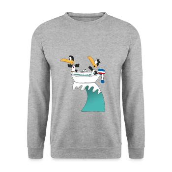 PINGUINE - WELLENREITER - BOOT - SURFER - LIEBE - Unisex Pullover - Weißgrau meliert - Vorne - Alina (178cm) & Michal (187cm)