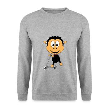 ROLLER - SCHAF - TIER - TIERISCH - KIND - BABY - Unisex Pullover - Weißgrau meliert - Vorne - Alina (178cm) & Michal (187cm)