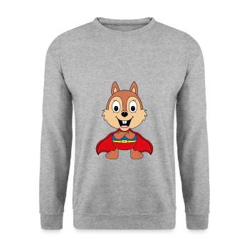 SUPERHELD - EICHHÖRNCHEN - TIER - TIERISCH - Unisex Pullover - Weißgrau meliert - Vorne - Alina (178cm) & Michal (187cm)