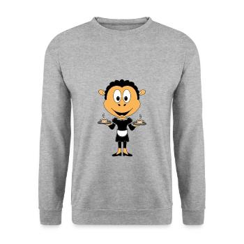 KELLNERIN - SCHAF - GASTRONOMIE - TIERISCH - TIER - Unisex Pullover - Weißgrau meliert - Vorne - Alina (178cm) & Michal (187cm)