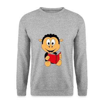 SCHAF - BUCH - LESEN - GESCHICHTE - TIERISCH - Unisex Pullover - Weißgrau meliert - Vorne - Alina (178cm) & Michal (187cm)