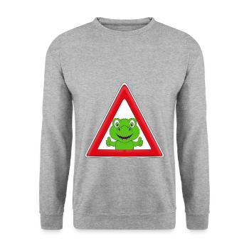 ACHTUNG DINOSAURIER - DINO - KIND - BABY - Unisex Pullover - Weißgrau meliert - Vorne - Alina (178cm) & Michal (187cm)