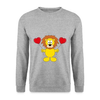 LÖWE - LIEBE - LUFTBALLONS - HERZEN - VERLIEBT - Unisex Pullover - Weißgrau meliert - Vorne - Alina (178cm) & Michal (187cm)