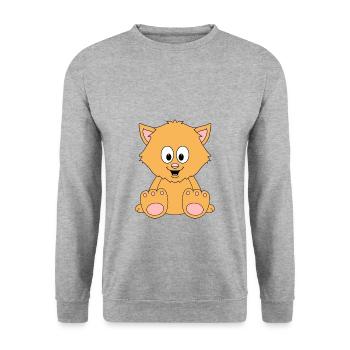 KATZE - KATER - TIER - KIND - BABY - TIERISCH - Unisex Pullover - Weißgrau meliert - Vorne - Alina (178cm) & Michal (187cm)