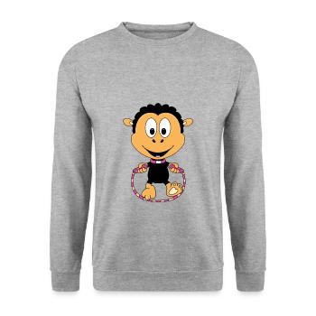 SCHAF - SEILSPRINGEN - SPRINGSEIL - TIER - KIND - Unisex Pullover - Weißgrau meliert - Vorne - Alina (178cm) & Michal (187cm)