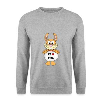HASE - OSTERHASE - EI LOVE YOU - TIERISCH - OSTERN - Unisex Pullover - Weißgrau meliert - Vorne - Alina (178cm) & Michal (187cm)