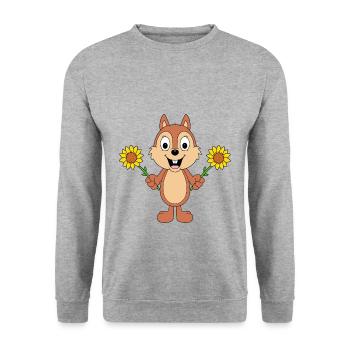 EICHHÖRNCHEN - SONNENBLUMEN - BLUMEN - LIEBE - Unisex Pullover - Weißgrau meliert - Vorne - Alina (178cm) & Michal (187cm)
