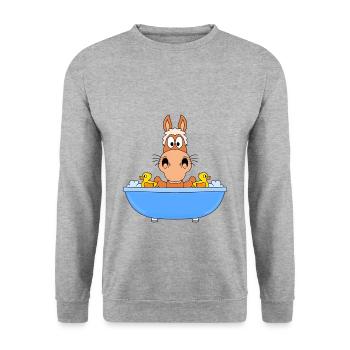 BADEWANNE - PFERD - PONY - TIER - KIND - BABY - Unisex Pullover - Weißgrau meliert - Vorne - Alina (178cm) & Michal (187cm)