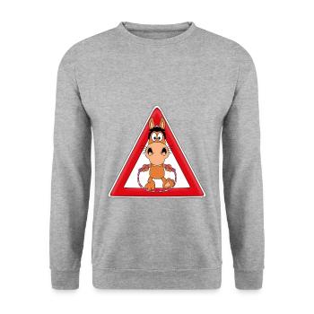 ACHTUNG SPRINGPFERD - SPRINGREITEN - PFERD - SPORT - Unisex Pullover - Weißgrau meliert - Vorne - Alina (178cm) & Michal (187cm)