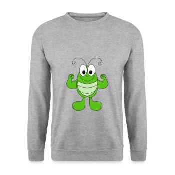 GRASHÜPFER - FIT - MUSKELN - STARK - BODYBUILDING - Unisex Pullover - Weißgrau meliert - Vorne - Alina (178cm) & Michal (187cm)