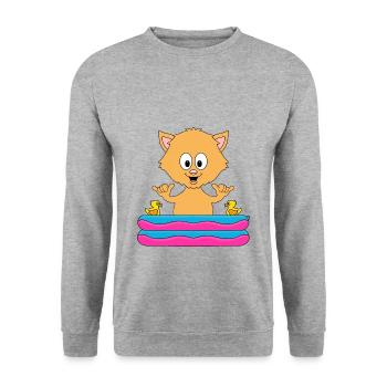 KATZE - SHAKA - PLANSCHBECKEN - TIER - TIERISCH - Unisex Pullover - Weißgrau meliert - Vorne - Alina (178cm) & Michal (187cm)
