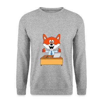 FUCHS - ARBEIT - BÜRO - CHEF - JOB - BERUF - TIER - Unisex Pullover - Weißgrau meliert - Vorne - Alina (178cm) & Michal (187cm)