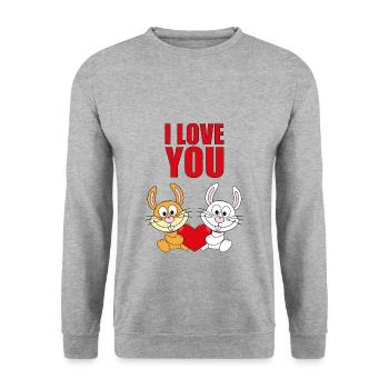 I LOVE YOU - HASEN - OSTERHASEN - OSTERN - LIEBE - Unisex Pullover - Weißgrau meliert - Vorne - Alina (178cm) & Michal (187cm)