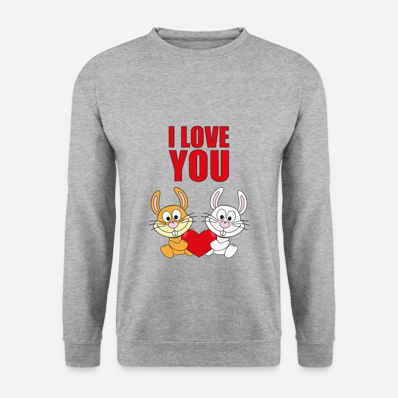I LOVE YOU - HASEN - OSTERHASEN - OSTERN - LIEBE - Unisex Pullover - Weißgrau meliert