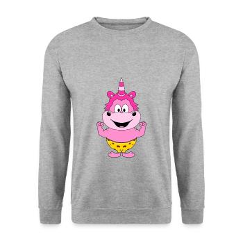EINHORN - FITNESS - SPORT - MUSKELN - BODYBUILDING - Unisex Pullover - Weißgrau meliert - Vorne - Alina (178cm) & Michal (187cm)