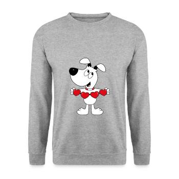 HUND - LIEBE - TIERISCH - VERLIEBT - HERZEN - TIER - Unisex Pullover - Weißgrau meliert - Vorne - Alina (178cm) & Michal (187cm)