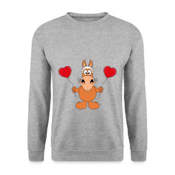 PFERD - PONY - LUFTBALLONS - HERZEN - LIEBE - LOVE - Unisex Pullover - Weißgrau meliert - Vorne - Alina (178cm) & Michal (187cm)