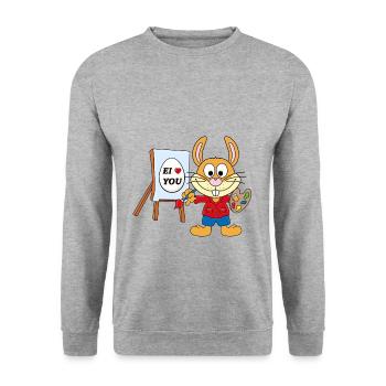 OSTERHASE - MALER - KÜNSTLER - EI LOVE YOU - Unisex Pullover - Weißgrau meliert - Vorne - Alina (178cm) & Michal (187cm)