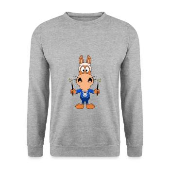 PFERD - PONY - ZAUBERER - ZAUBERN - TIER - FUN - Unisex Pullover - Weißgrau meliert - Vorne - Alina (178cm) & Michal (187cm)