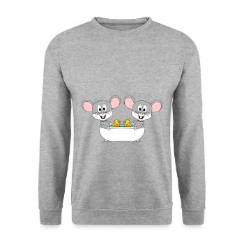 MÄUSE - MAUS - BADEWANNE - TIERE - LIEBE - Unisex Pullover - Weißgrau meliert - Vorne - Alina (178cm) & Michal (187cm)