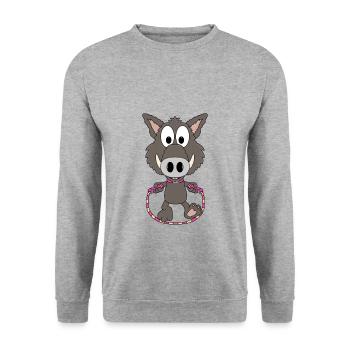 WILDSCHWEIN - SPRINGSEIL - SEILSPRINGEN - TIER - Unisex Pullover - Weißgrau meliert - Vorne - Alina (178cm) & Michal (187cm)