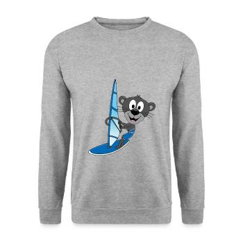 SURFER - WINDSURFER - PANTHER - WASSERSPORT - TIER - Unisex Pullover - Weißgrau meliert - Vorne - Alina (178cm) & Michal (187cm)