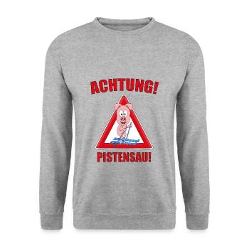 SCHWEIN - SKIER - ACHTUNG! PISTENSAU! - SPORT - Unisex Pullover - Weißgrau meliert - Vorne - Alina (178cm) & Michal (187cm)