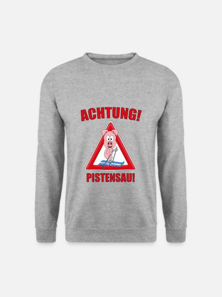 SCHWEIN - SKIER - ACHTUNG! PISTENSAU! - SPORT - Unisex Pullover - Weißgrau meliert