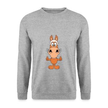 PONY - PFERD - REITEN - TIER - TIERISCH - GUT - Unisex Pullover - Weißgrau meliert - Vorne - Alina (178cm) & Michal (187cm)