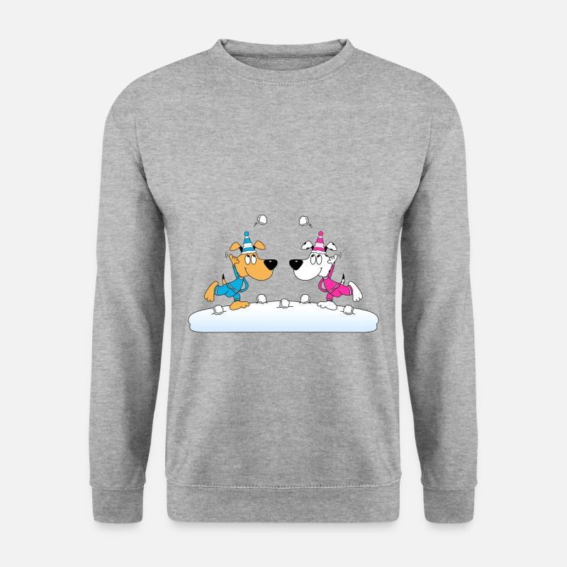SCHNEEBALLSCHLACHT - SCHNEE - WINTER - HUNDE - FUN - Unisex Pullover - Weißgrau meliert