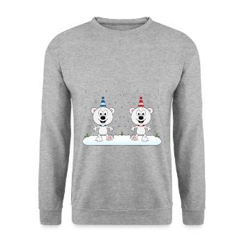EISBÄREN - SCHNEE - WINTER - EISBÄR - LIEBE - LOVE - Unisex Pullover - Weißgrau meliert - Vorne - Alina (178cm) & Michal (187cm)