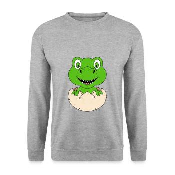 DINOSAURIER - DINO - EI - BABY - GEBURT - KIND - Unisex Pullover - Weißgrau meliert - Vorne - Alina (178cm) & Michal (187cm)