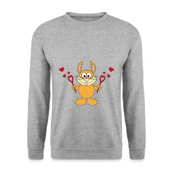 HASE - SEIFENBLASEN - LIEBE - TIER - LOVE - HERZEN - Unisex Pullover - Weißgrau meliert - Vorne - Alina (178cm) & Michal (187cm)