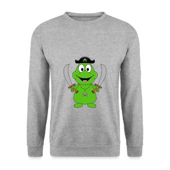FROSCH - PIRAT - SEERÄUBER - TIER - TIERISCH - Unisex Pullover - Weißgrau meliert - Vorne - Alina (178cm) & Michal (187cm)