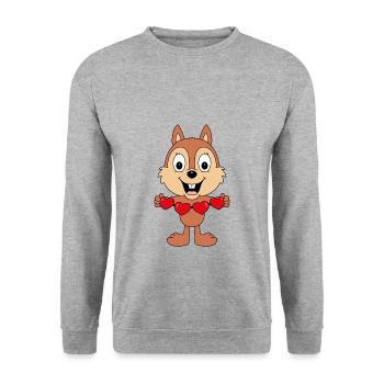 EICHHÖRNCHEN - LIEBE - TIER - TIERISCH - VERLIEBT - Unisex Pullover - Weißgrau meliert - Vorne - Alina (178cm) & Michal (187cm)