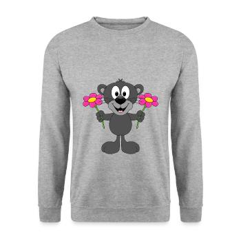 PANTHER - BLUMEN - TIER - TIERISCH - Unisex Pullover - Weißgrau meliert - Vorne - Alina (178cm) & Michal (187cm)