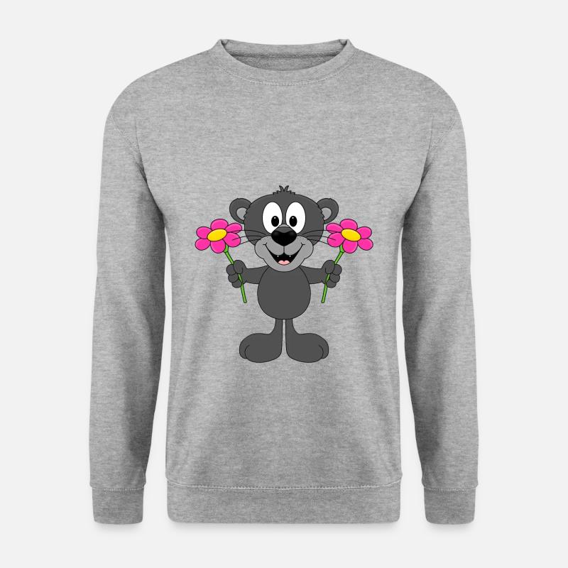 PANTHER - BLUMEN - TIER - TIERISCH - Unisex Pullover - Weißgrau meliert